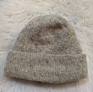 Eastern Mountain Sports wool blend knit winter hat thin brown and off white inte